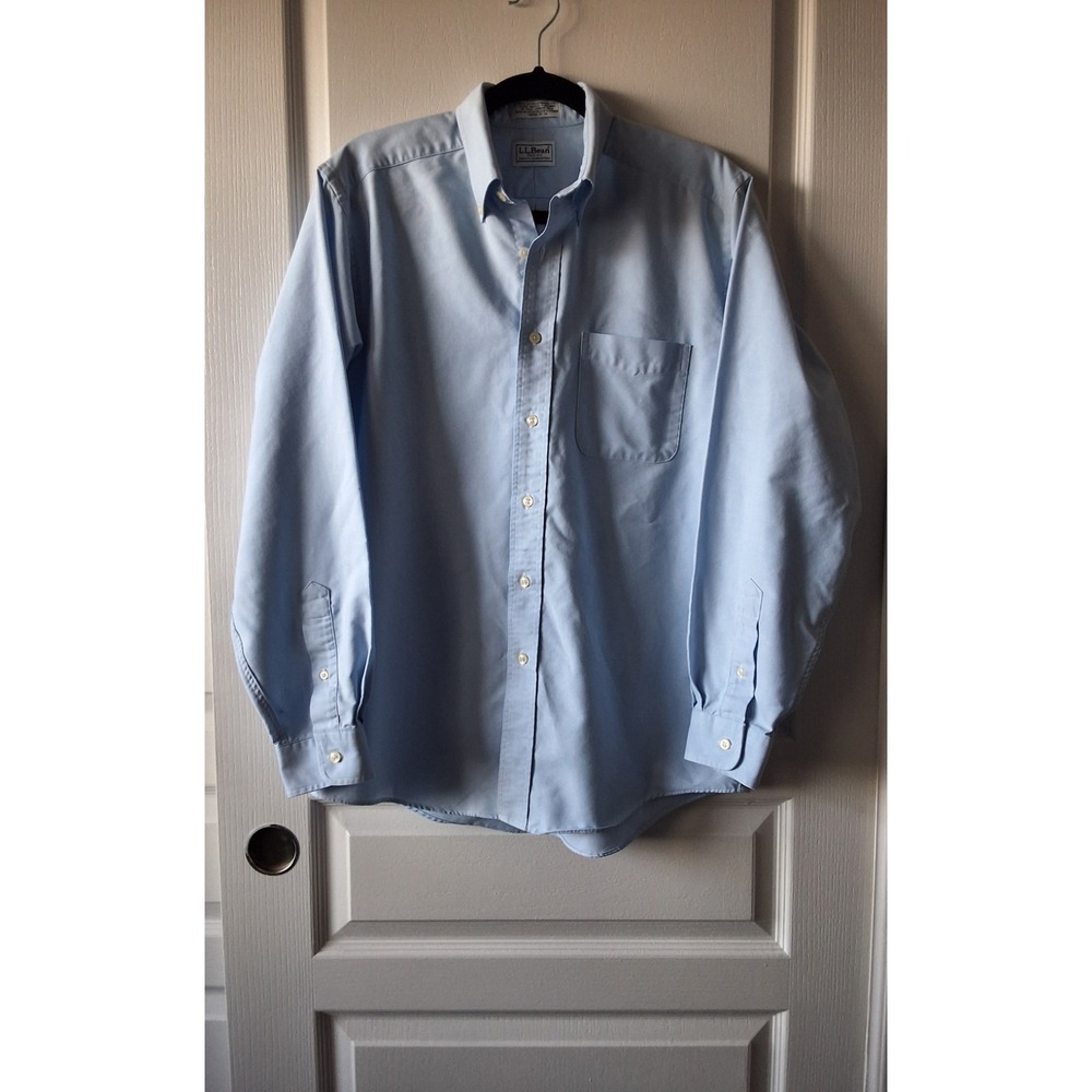 LL Bean Mens 14-34‎ Blue Chest Pocket Career Executive Office MSS Monogram Shirt